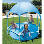 Intex: Canopy Metal Frame Splash Pool - 6' x 15 - UPF 50+ Sunshade Cover, Built-In Water Sprayer, Puncture-Resistant, Wade Kiddie Pool, Kids 3+