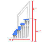 Aqua Select White Anti-Slip Pool Steps with White Steps and White Outside Flip-up Safety Ladder, 48-54H