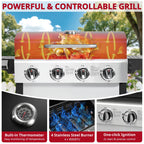 Outdoor BBQ Grill, Powerful 30,000BTU Gas Propane Grill, Stainless Steel Grill with Storage Shelves, Portable Grill for RV Party Camping Patio