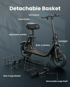 Gyroor Adult Electric Scooter with Large Center Basket 20 Mile Range Foldable and Seat