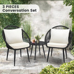 3 Piece Bistro Set Woven Rope Chair with Cushions All Weather Patio Conversation Set Side Table
