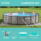 INTEX Round Prism Frame 15ft x 48in Above Ground Swimming Pool Set w/ Pump