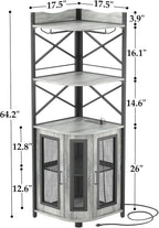 Corner bar cabinet with power socket, industrial style wine cabinet with LED light strip and glass rack, home five-layer wine cabinet bar unit, small space corner display cabinet