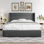 Allewie Queen Size Lift Up Storage Bed Modern Wingback Headboard Hydraulic Support