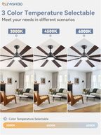 ZMISHIBO 72 inch Large Ceiling Fans with Lights and Remote, Indoor/Outdoor Black Modern Ceiling Fan for Kitchen Living Room Patio, 6 Speed Reversible Quiet DC Motor, 3 CCT, Dual Finish 8 Blades