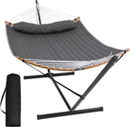 SUNCREAT Double Portable Hammock with Stand 2 Person Hammock with Curved Spreader Bar
