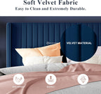 Allewie Full Size Velvet Bed Frame Vertical Channel Tufted Wingback Headboard Upholstered Bed