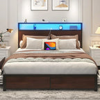 Lifezone Queen Bed Frame 2-Tier Storage Headboard Metal Platform Bed Frame 4 Storage Drawers