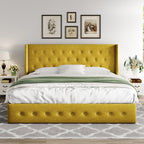 Allewie Queen Size Lift Up Storage Bed Modern Wingback Headboard Hydraulic Support