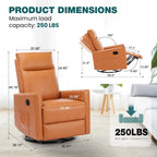 Swivel Rocking Recliner Chair with Extra Large Footrest High Back, Upholstered Glider Nursery Chair for Living Room, Bedroom & Nursery, Comfortable Deep Seat for Relaxation, Grey