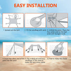 Beach Tent Sun Shelter, 10 x 10 FT Beach Canopy Tent Sun Shade Heavy Duty, UPF50+ Beach Tent Canopy with 8 Sandbags & 4 Stability Poles, Outdoor Beach Shade Canopy for Camping and Fishing, Blue