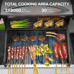 LHRIVER Stainless Steel 3 Burner Propane Gas Grill with Side Burner, 34,000 BTU Patio Garden Barbecue Grill,Porcelain-Enameled Cast Iron Grates