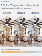 ZMISHIBO 72 inch Large Ceiling Fans with Lights and Remote, Indoor/Outdoor Black Modern Ceiling Fan for Kitchen Living Room Patio, 6 Speed Reversible Quiet DC Motor, 3 CCT, Dual Finish 8 Blades
