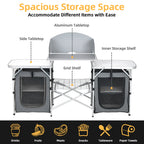 Costway Folding Portable Aluminum Camping Grill Table w/ Storage Organizer Windscreen Grey