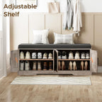 2-Tier Storage Bench, Shoe Bench with Thickened Padded Seat Cushion, Entryway Bench with 4 Doors, Adjustable Shelf, 13.8 D x 45.3 W x 18.5 H, for Entryway, Living Room, Bedroom, White