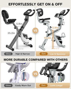 pooboo Folding Exercise Bike, Foldable Fitness Stationary Bike Machine, Upright Indoor Cycling Bike, Magnetic X-Bike with 8-Level Adjustable Resistance, Bottle Holder & Back Support Cushion for Home Gym Workout