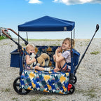 EVER ADVANCED Side-unzip Wagon Stroller for 2 Kids Push Pull Stroller with Adjustable Handle