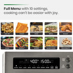 Infrared Heating Air Fryer Toaster Oven, Extra Large Countertop Convection Oven 10-in-1 Combo, 6-Slice Toast, Enamel Baking Pan Easy Clean with Recipe Book, Black Matte Stainless Steel