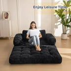 Folding Sofa Bed L-Shaped Convertible Sofa Bed with Armrests and Pillows