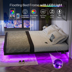 OLEVS Floating Bed Frame Queen Size with Smart LED Lights Modern Metal Platform Bed