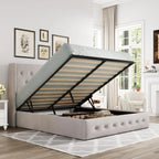 Allewie Queen Size Lift Up Storage Bed Modern Wingback Headboard Hydraulic Support