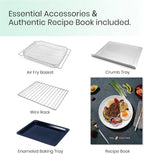Infrared Heating Air Fryer Toaster Oven, Extra Large Countertop Convection Oven 10-in-1 Combo, 6-Slice Toast, Enamel Baking Pan Easy Clean with Recipe Book, Black Matte Stainless Steel