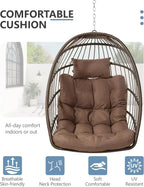 SWITTE Egg Chair Outdoor with Stand Indoor Wicker Hanging Egg Swing Chair with Cushion