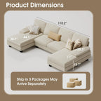 Furmax Sectional Couches for Living Room U-Shaped Sofa Couch Linen Fabric 4 Seat Sofa Set