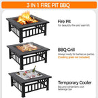 Yaheetech Multifunctional Fire Pit Table 32in Square Metal Firepit Stove Backyard Patio Garden Fireplace for Camping, Outdoor Heating, Bonfire and Picnic