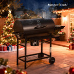 MASTER COOK Barrel Charcoal Grill with Foldable Shelf, Outdoor BBQ Smoker Grill with Thermometer and Adjustable Air Vents