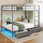 Rolanstar Metal Bunk Bed Twin Over Twin USB Charging Station LED Bunk Bed 2 Storage Drawers