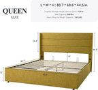 Allewie Queen Size Lift Up Storage Bed Modern Wingback Headboard Hydraulic Support