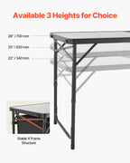 VEVOR Camping Kitchen Table, Quick set-up Folding Camping Table with A Carrying Bag, 3 Adjustable Heights, MDF Camping Table, Ideal for Outdoor Picnics, BBQs, Camping, RV Traveling