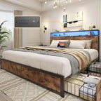 Lifezone Queen Bed Frame 2-Tier Storage Headboard Metal Platform Bed Frame 4 Storage Drawers