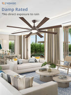ZMISHIBO 72 inch Large Ceiling Fans with Lights and Remote, Indoor/Outdoor Black Modern Ceiling Fan for Kitchen Living Room Patio, 6 Speed Reversible Quiet DC Motor, 3 CCT, Dual Finish 8 Blades