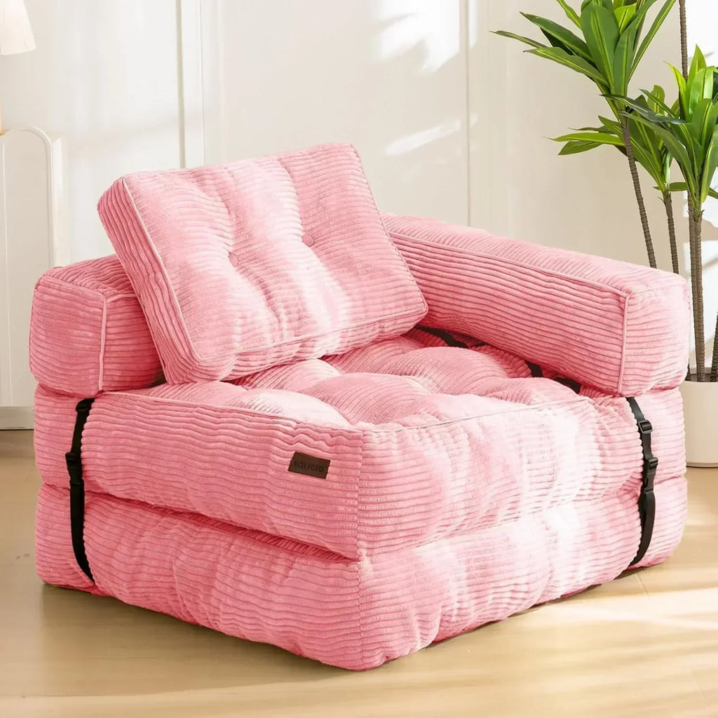 Folding Sofa Bed L-Shaped Convertible Sofa Bed with Armrests and Pillows