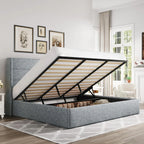 Allewie Queen Size Lift Up Storage Bed Modern Wingback Headboard Hydraulic Support