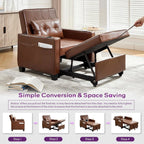 Adult Convertible Sleeper Chair Bed, 3-in-1 Pull-Out Sofa Bed with USB/Type-C Ports, Cup Holders, Side Pockets, Single Sofa