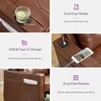 Adult Convertible Sleeper Chair Bed 3-in-1 Pull-Out Sofa Bed with USB/Type-C Ports Cup Holders