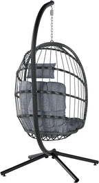SWITTE Egg Chair Outdoor with Stand Indoor Wicker Hanging Egg Swing Chair with Cushion