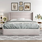 Allewie Queen Size Lift Up Storage Bed Modern Wingback Headboard Hydraulic Support