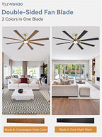 ZMISHIBO 72 inch Large Ceiling Fans with Lights and Remote, Indoor/Outdoor Black Modern Ceiling Fan for Kitchen Living Room Patio, 6 Speed Reversible Quiet DC Motor, 3 CCT, Dual Finish 8 Blades