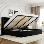 Allewie Queen Size Lift Up Storage Bed Modern Wingback Headboard Hydraulic Support
