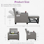 Adult Convertible Sleeper Chair Bed 3-in-1 Pull-Out Sofa Bed with USB/Type-C Ports Cup Holders