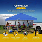 10x10 Pop-Up Awning One-Click Installation Beach Tent Outdoor Sunshade Silver Coated Top