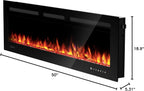 50 Smart Electric Fireplace 5300 BTU Heat Output, Ultra-Slim Wall-Mount or Built-In Electric Fireplace