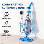 Cordless Pool Vacuum with Telescopic Pole, 18.5 GPM Powerful Suction, 60 Min Runtime, Handheld Rechargeable Pool Vacuum Cleaner for Above Ground/Inground Pools Hot Tubs Spas