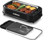 Indoor Grill CUSIMAX Electric Smokeless Grill Portable Korean BBQ with Turbo Smoke Extractor Technology, Non-stick Removable Plate, Tempered Glass Lid, Great for Party(Single Plate)