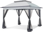COOS BAY 11x11 Pop Up Gazebo with Mesh Netting, Instant Outdoor Canopy Tent, Water Resistant Shelter with UPF 50+ UV Protection, 121 Sq Ft Coverage, Beige