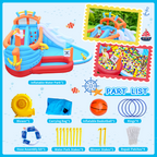 9 in1 Inflatable Slide Water Park Jump Area Dual Slides Climbing Wall  Anchor Ring Toss Basketball Hoop Dual Water Guns Shallow and Bathing Pools